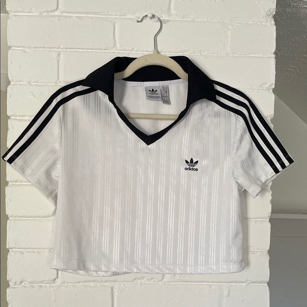 Adidas Adicolor Football Jacquard V-Neck Crop Polo Shirt